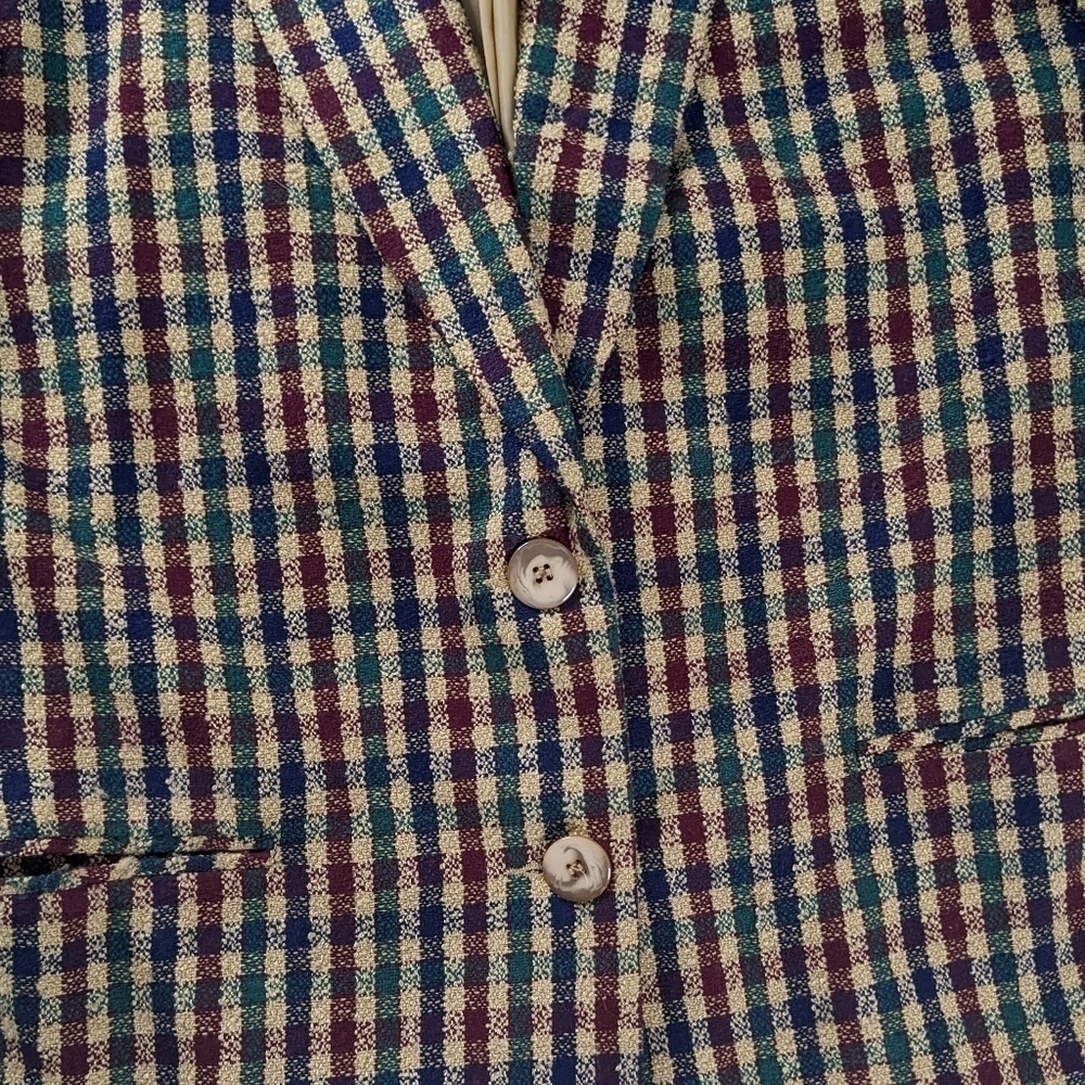 VTG Wool Plaid Tan Green Button Front Blazer Lined Academia Revival 90s - Picture 3 of 7